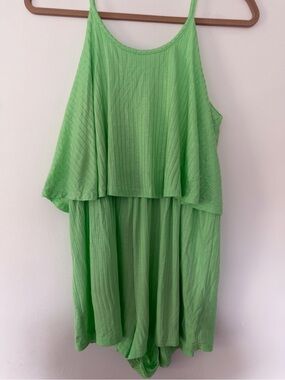 Pink Lily Lime Green Spaghetti Strap Romper size M